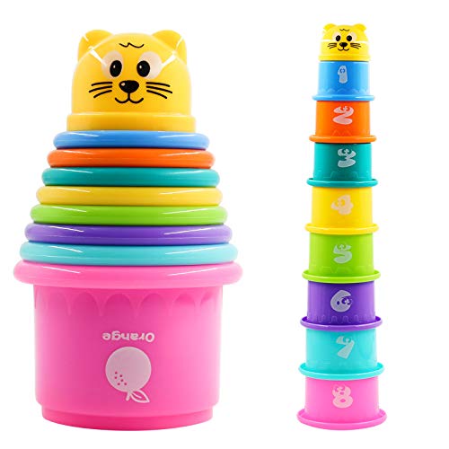 PHYLES Cubos apilables, Juguete de Taza apilable, Torre apilable para niños, Juguetes de Arena para bebés para clasificar y apilar Juegos（9 Piezas）