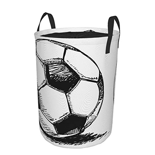 Plegable Grande Cesto de Ropa Sucia para el Hogar,Bosquejo Azul Balón Fútbol Fútbol Deporte Sombra Mundo Camino Negro Educación,Lavandería Cesta de Almacenaje Impermeable con Cordón,16.5" x 21.6"