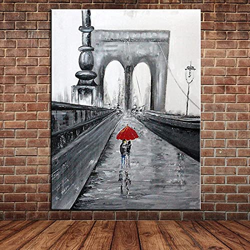 Póster de lienzo Pareja moderna Paseo en el puente de la ciudad Lienzo en blanco y negro Arte de la pared Impresión de póster para la decoración del dormitorio de estar 20x30cm sin marco