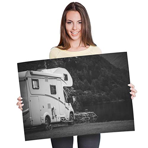 Póster de vinilo de Destination A1 – Camper Van Autocaravana Camping Art Print 90 x 60 cm, 180 g/m², papel fotográfico satinado brillante #37385