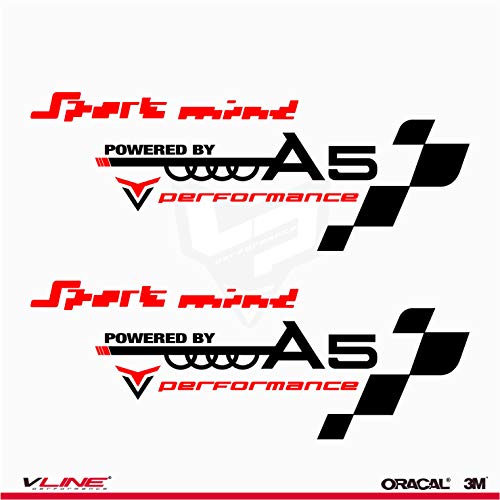 Provinyl Pegatinas Sport Mind Performance A5 Compatible para Audi A5, 2 Pegatinas de 20 x 6.8cm para Coche (Negro) Provinyl Pegatinas Sport Mind Performance A5 Compatible para Audi A5, 2 Pegatinas de 20 x 6.8cm para Coche (Negro)