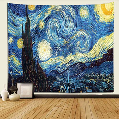 QIAO Starry Night Tapestry Van Gogh Abstract Painting Wall Art 3D Blue Wall Hanging Tapestry Decoraci¨®n para el hogar Tapiz de Gran Tama?o