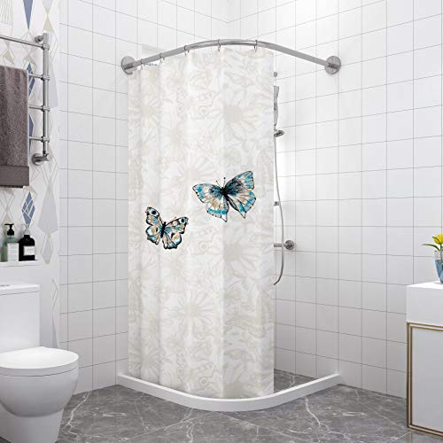 QJJML Cortina De Ducha con Barra Ajustable En Forma De L Y Tira De Retención De Agua,Acero Inoxidable 304,Cortina De Ducha De Esquina Montada En La Pared del Baño,Plateado,4-D(70-95cm×105-165cm)