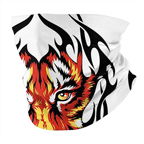 Q&SZ Sweatshirt Outdoor Headband Tattoo Decor Jungles Prince Tigers Head In Black Flames Frame Looking with Cat Eyes Black and Orange Scarf Neck Gaiter Face Bandana Scarf Head Scarf