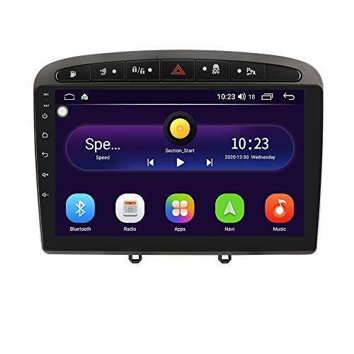 Radio de coche estéreo con sistema Android 10 de pantalla táctil de 9 pulgadas para Peugeot (308 308S 408) 2012-2020, navegación GPS para coche compatible con control del volante WiFi EQ FM USB (gris)