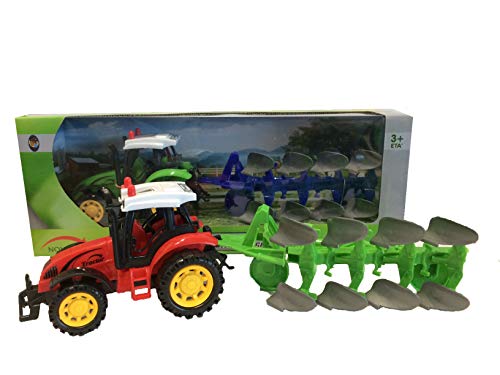 RCG Tractor con Remolque de Juguete Tractor agrícola con Tanque, arado, henificadora, Tractor de fricción, Color Aleatorio (arado)