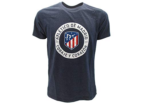 Rogers & JLK Atletico De Madrid T-Shirt Camiseta Coraje y Corazon Azyul Navy Logo Armas Ufficiale La Liga (L Large)