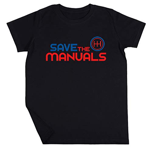 Save The Manuals Niño Niña Unisexo Negro Camiseta Manga Corta Kids Black T-Shirt