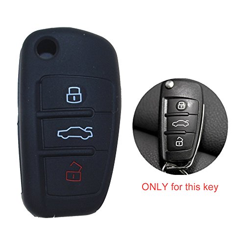 Silicona Key Cover Case Carcasa Seat Llave de llave fija (con aislamiento funda para klapps chlu Essel Carcasa Llave para llaves 3 botones for Audi 1pc negro