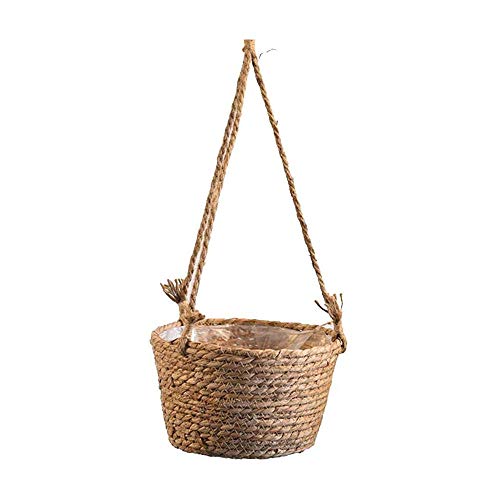 Singeru Cesta de mimbre tejida para colgar en el jardín, cesta de mimbre de ratán para colgar en interiores y exteriores, macetas para colgar en la pared, 20 cm (B)