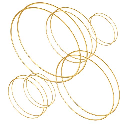 Sntieecr 12 PCS 6 tamaño Oro Aros de Metal, aro Floral para DIY Floral aro, Guirnalda de Boda, Dream Catcher y artesanía Colgante de Pared (7.5/10 / 12.5/15 / 17.5/20 cm)