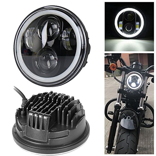 SUPAREE Harley Davidson Luces LED, 5.75" 40W Redondo Faros Delanteros Angel Eye con DRL Luz de Carretera Luz de Cruce, Lente del Proyector LED para Moto Harley Davidson (Version 1)
