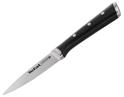 Tefal Ingenio Ice Cuchillo pelador, acero cepillado, cuchillo de una sola pieza, mango remachado, negro, 9 cm