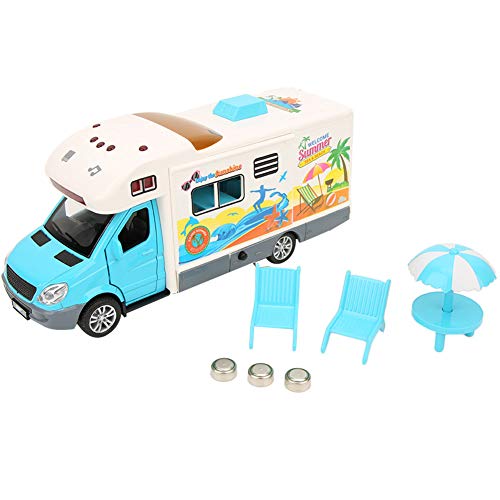 Tnfeeon Autocaravana de simulación, Juguete clásico vagón Feliz Viaje Modelo RV con Juegos de vehículos de Juguete de aleación de Sonido y luz para niños y niñas(Azul)