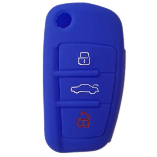 Tuqiang® 1 funda azul para llave de coche para Audi de colores, de silicona, 3 botones, mando a distancia plegable