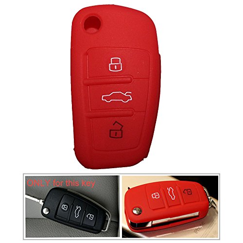 Tuqiang® 1 funda de silicona roja para llave de coche Audi de colores, 3 botones, mando a distancia plegable