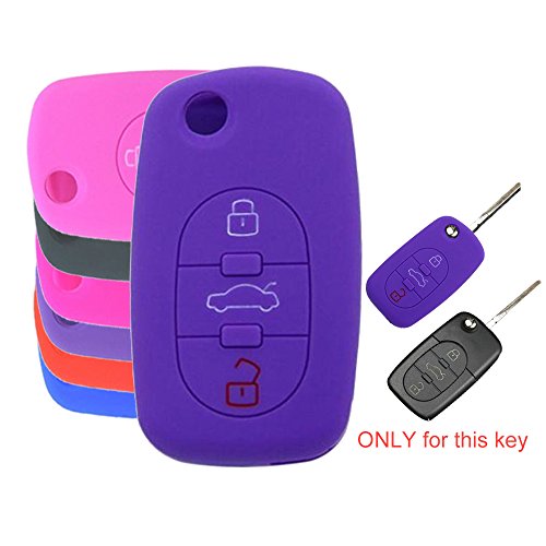 Tuqiang® Funda para llave de coche de silicona inteligente con 3 botones, para Audi A6, A4, A4L, A6L, A1, color lila, para llave de coche