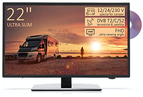 TV Full HD 22" para Autocaravana - DVD/USB/Ci+/Hdmi - 12/24/230V - Vesa - Ultra Slim Design