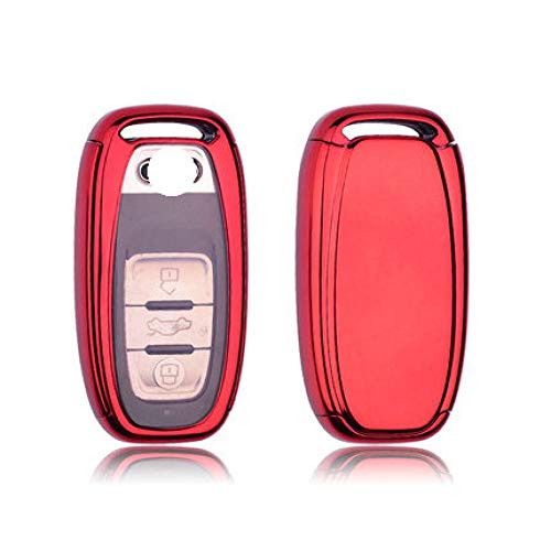 UIEMMY PC TPU Car Key Cover Fob Case Shell para Audi A1 A3 A4 A5 A6 A7 A8 Quattro Q3 Q5 Q7 2009 2010 2011 2012 2013 2014 2015, Rojo