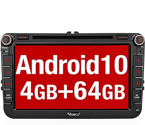Vanku Android 10 Autoradio Compatible para Golf 5 6 Touran Polo Radio GPS 4+64GB PX6 DVD Reproductor, soporta Control Volante, Bluetooth, Mirror-Link, USB, WiFi, Subwoofer, con 8" Pantalla Táctil