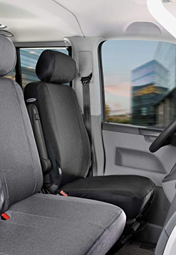 WALSER 10455 Funda de asiento de coche ajuste de transportador, funda de asiento de tela antracita compatible con VW T5, un solo asiento delantero