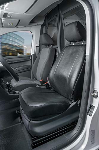 WALSER 11517 Funda de asiento de coche ajuste de transportador, funda de asiento de imitación de cuero antracita compatible con VW Caddy, un solo asiento delantero