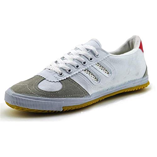 YISHIO Artes Marciales Zapatos de los Hombres clásicos Zapatos de Fondo Plano Ligthweight Tai Chi Lienzo Pista Zapatos de la Zapatilla Zapatos Unisex (Color : White, Talla : 38)