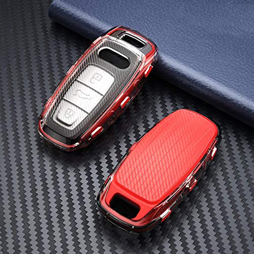 ZYHYCH Funda para Llave de Coche, Apta para Audi A1 A3 A4 A5 A6 A7 A8 Quattro Q3 Q5 Q7 2009 2010 2011 2012 2013 2014 2015 Accesorios, Rojo