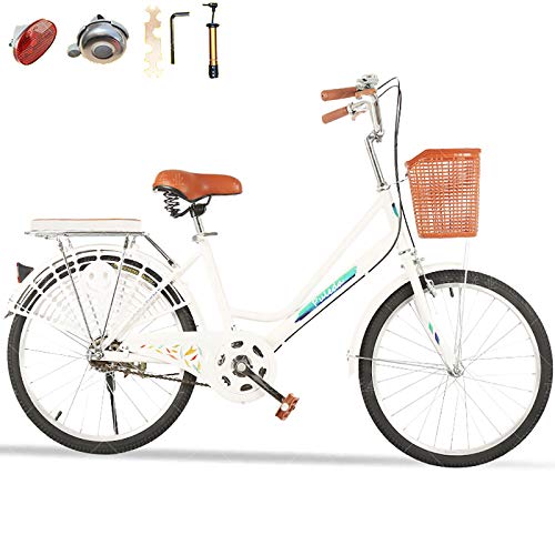 20''/22''/24''/26'',Señoras Bicicleta De La Ciudad,Altura Ajustable,Velocidad única Bicicleta Commuter,con Campana Y Herramienta De Monta,Mujeres Bicicleta-Blanco-b 20inch