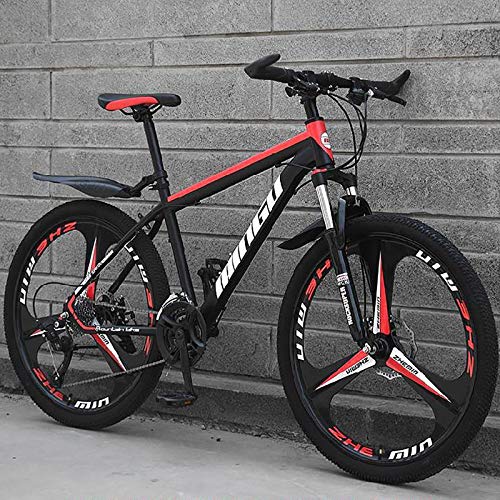 24 Pulgadas 21-velocidad Bicicleta De Montaña,3 Habló Bicicleta De Engranajes Con Frenos De Disco Dobles & Suspensión De Horquilla,Absorción De Impactos Bicicleta De Neumáticos De Grasa Sport Bike-D 2