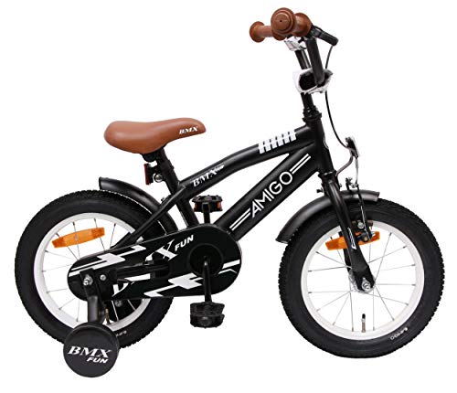 Amigo BMX Fun - Bicicleta Infantil de 14 Pulgadas - para niños de 3 a 4 años - con V-Brake, Freno de Retroceso, Timbre y ruedines - Negro Mate Amigo BMX Fun - Bicicleta Infantil de 14 Pulgadas - para niños de 3 a 4 años - con V-Brake, Freno de Retroceso, Timbre y ruedines - Negro Mate