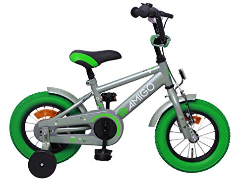 Amigo Sports - Bicicleta Infantil de 12 Pulgadas - para niños de 3 a 4 años - con V-Brake, Freno de Retroceso, Timbre y ruedines - Verde Oliva Amigo Sports - Bicicleta Infantil de 12 Pulgadas - para niños de 3 a 4 años - con V-Brake, Freno de Retroceso, Timbre y ruedines - Verde Oliva