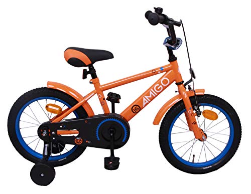 Amigo Sports - Bicicleta Infantil de 16 Pulgadas - para niños de 4 a 6 años - con V-Brake, Freno de Retroceso, Timbre y ruedines - Naranja Amigo Sports - Bicicleta Infantil de 16 Pulgadas - para niños de 4 a 6 años - con V-Brake, Freno de Retroceso, Timbre y ruedines - Naranja