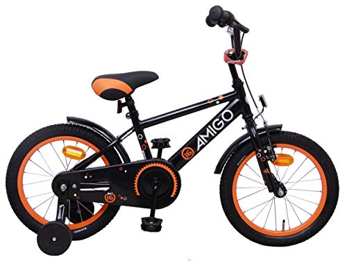 Amigo Sports - Bicicleta Infantil de 16 Pulgadas - para niños de 4 a 6 años - con V-Brake, Freno de Retroceso, Timbre y ruedines - Negro Amigo Sports - Bicicleta Infantil de 16 Pulgadas - para niños de 4 a 6 años - con V-Brake, Freno de Retroceso, Timbre y ruedines - Negro