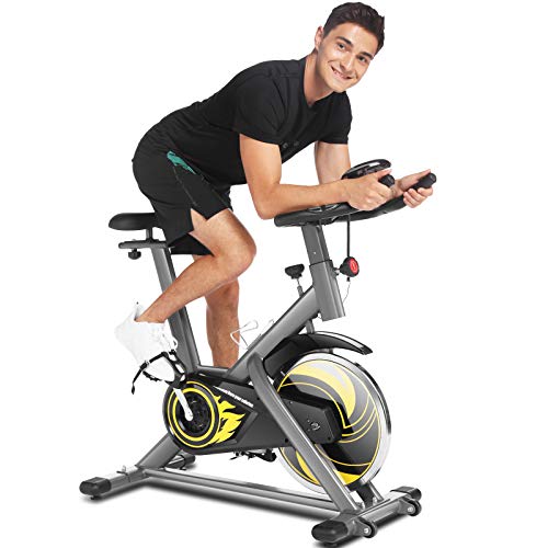 ANCHEER Bicicleta de Spinning, Bicicleta Estática de Ejercicio Hogar , Volante deInercia de 18 kg, Conexion con APP Pantalla LCD, Sensor de Impulsos, Manillar Sillín Ajustables, Carga Máxima: 120 kg