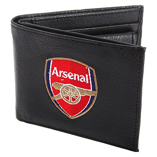 Arsenal FC - Cartera / Billetera oficial de piel Modelo escudo bordado hombre caballero - Fútbol (Talla Única/Negro)