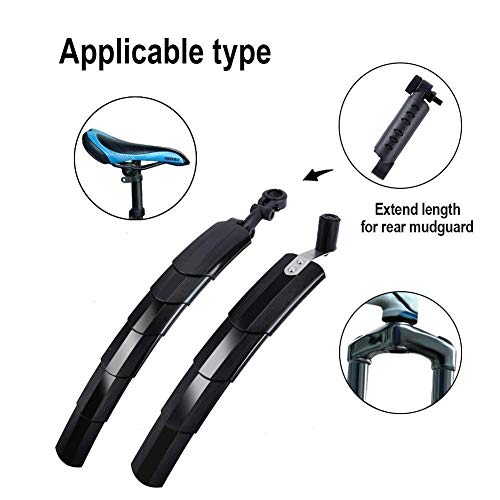 ASEOK Bike Mudguard, Retractable Road Mountain Bike Bicicleta Ciclismo Neumático Delantero/Trasero Guardabarros Guardabarros Set Ciclismo Accesorios Bicicleta de Carretera (Negro)