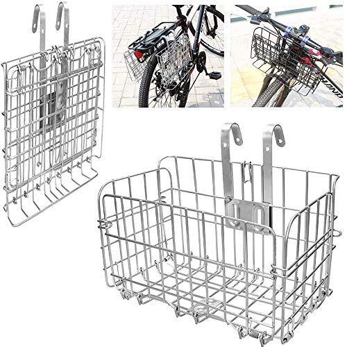 ASPIRER Cesta delantera para bicicleta – plegable y desmontable de malla metálica para bicicleta de liberación rápida para múltiples usos (plata)