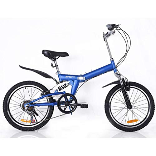 B-D Bicicletas Plegables De 20 Pulgadas para Mujer, Marco De Acero De Alto Carbono, Doble Suspensión Ligera Bicicleta Plegable Urbana para Estudiante Unisex, 5 Opciones De Color,Azul