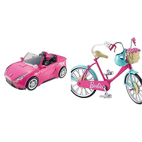 Barbie - Coche descapotable de Barbie - barbie Coche - (Mattel DVX59) + Bicicleta, Accesorios muñeca barbie (Mattel DVX55)