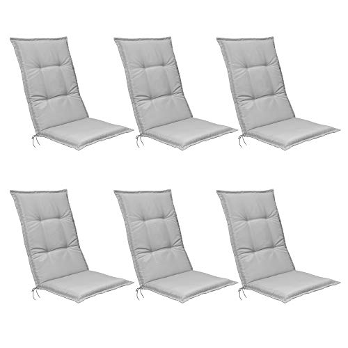 Beautissu Set de 6 Cojines para sillas de Exterior, tumbonas, mecedoras o Asientos con Respaldo Alto Base HL 120x50x6 Placas compactas de gomaespuma - Gris Claro