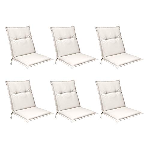 Beautissu Set de 6 Cojines para sillas de Exterior, tumbonas, mecedoras o Asientos con Respaldo bajo Base NL 100x50x6 Placas compactas de gomaespuma - Natural
