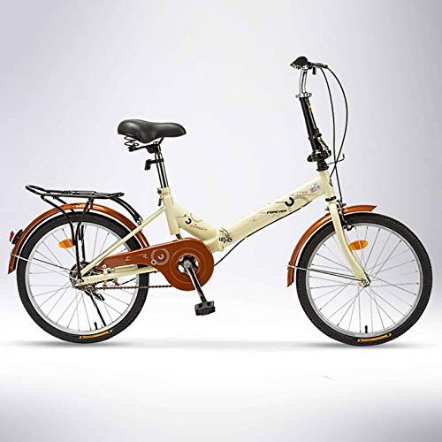 BEIGOO Sola Velocidad Bicicleta Plegable,Retro Resistente Y Ligero Ciudad Folding Bike,Adulto Unisex Adulto-Beige-20Pulgadas