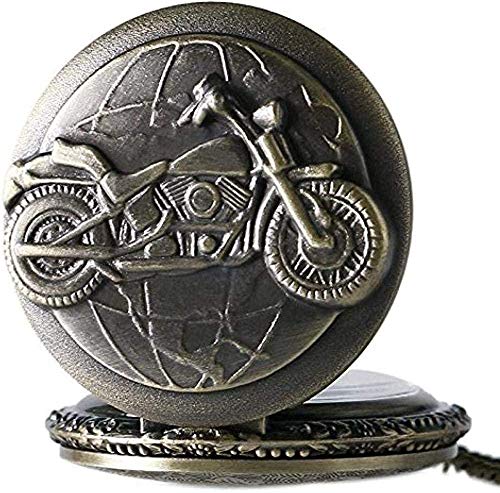 BEISUOSIBYW Co.,Ltd Collar Reloj de Bolsillo de Bronce 3D Diseño de Motocicleta Reloj de Bolsillo de Cuarzo para Hombre Cadena para Hombre Bicicleta Motocicleta Colgante Vintage