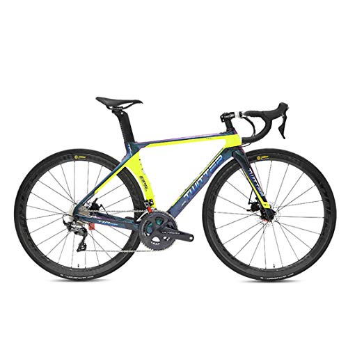 Bicicleta de Fibra de Carbono, Bicicleta de Carretera 700C de Fibra de Carbono con Sistema de Cambio Shimano UT/R8000-22 Velocidad, neumáticos 46-52cm y Freno de Disco de Aceite,Amarillo,52cm