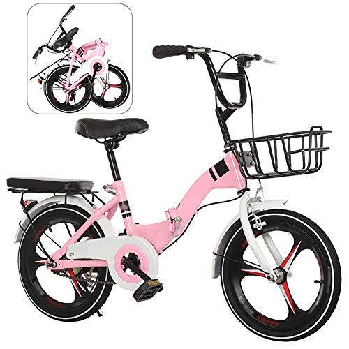 Bicicleta de Montaña Plegable, 16 Pulgadas Bicicleta Juvenil, Bicicleta Infantil, Bici para Niños y Niñas, Montar al Aire Libre/Rosa