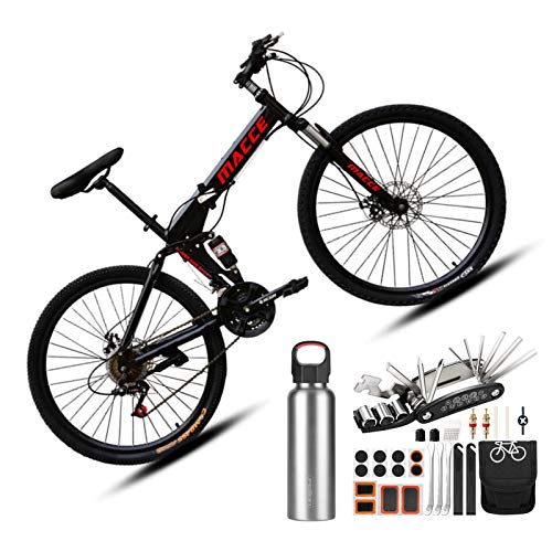 Bicicleta de Montana Plegable 26 Pulgadas Baratas Hombre,Bicicleta de montaña Plegable de 27 velocidades y Velocidad Variable, (Kit de reparación y Botella de Agua gratuitos * 1),Negro