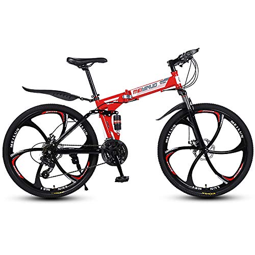 Bicicleta De Montaña Plegable De 26 Pulgadas Bicicletas Bicicleta Montaña Bicicleas para Niños, Niñas, Mujeres Y Hombres, Freno De Disco Delantero Y Trasero, De 21 Velocidades-Rojo