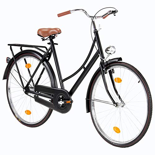 Bicicleta Holandesa Vintaje de 28 Pulgadas para Hombres/Mujeres Adultos City Bikes Bicicleta Urbana Bicicleta de Paseo Trekking con Luz Freno Coaster, Negro Mate [EU Stock]