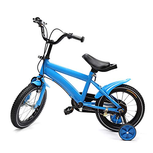 Bicicleta infantil unisex de 14 pulgadas, con ruedas de apoyo de contrapedal, color azul